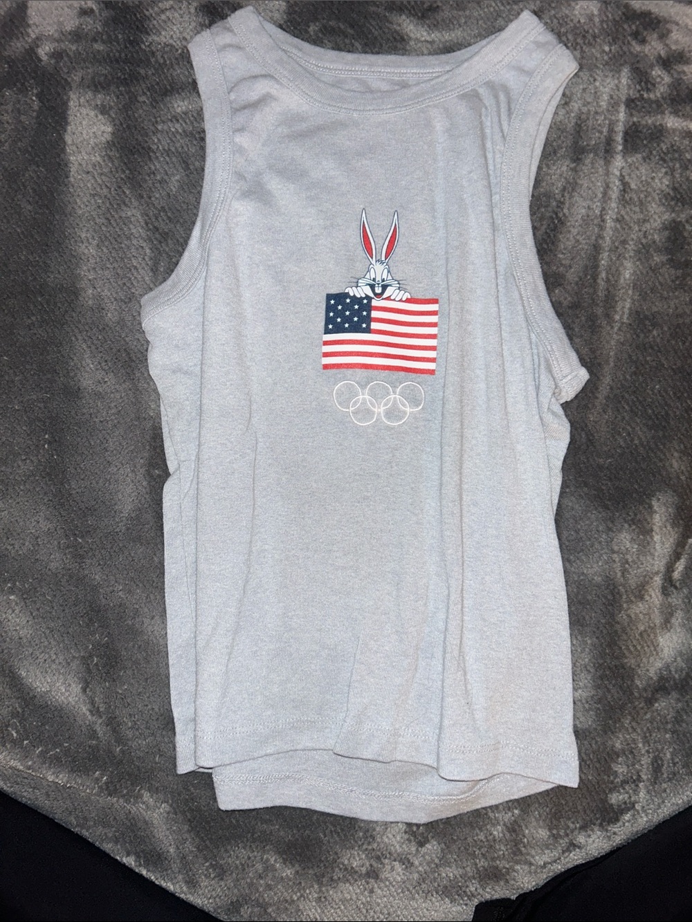 Womens Grey Sleeveless Tank with Buggs Bunny & American Flag Graphic